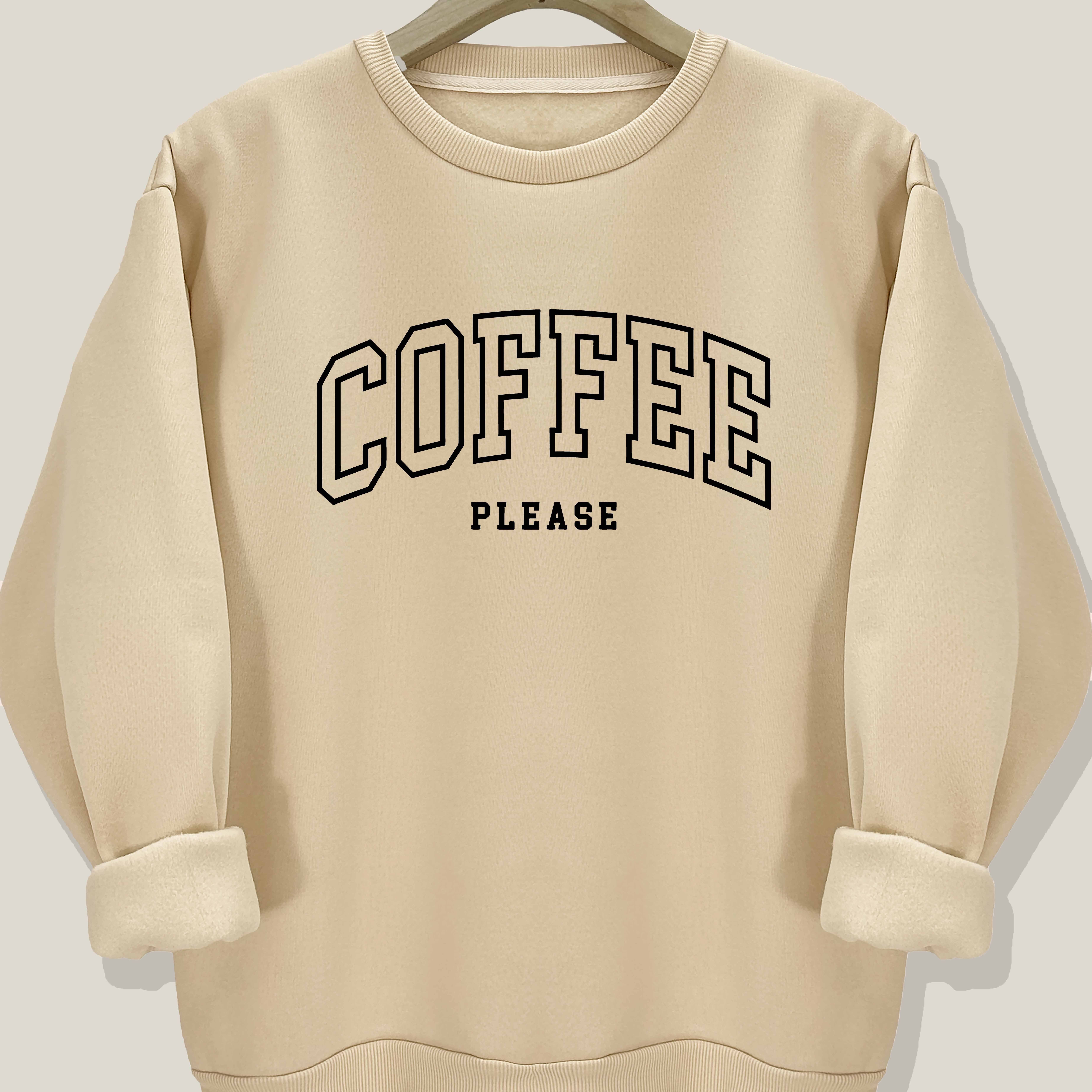 

Coffee Print Pullover Sweatshirt, Casual Long Sleeve Crew Neck Sweatshirt For Fall & Winter, Women's Clothing