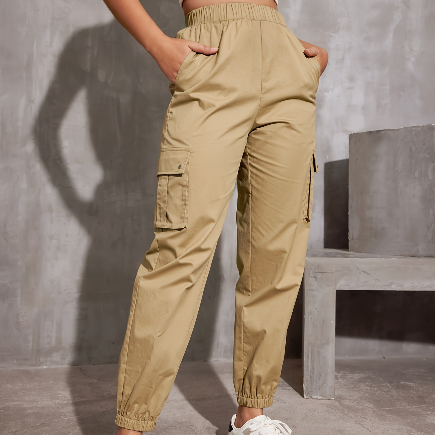 

Plain Color Tie Waist Cargo Pants, Casual & High Waist Pants For , Women's Clothing