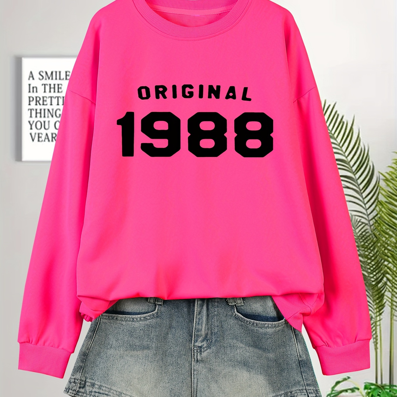 

Plus Size Original 1988 Print Sweatshirt, Casual Long Sleeve Crew Neck Pullover Sweatshirt, Women's Plus Size Clothing