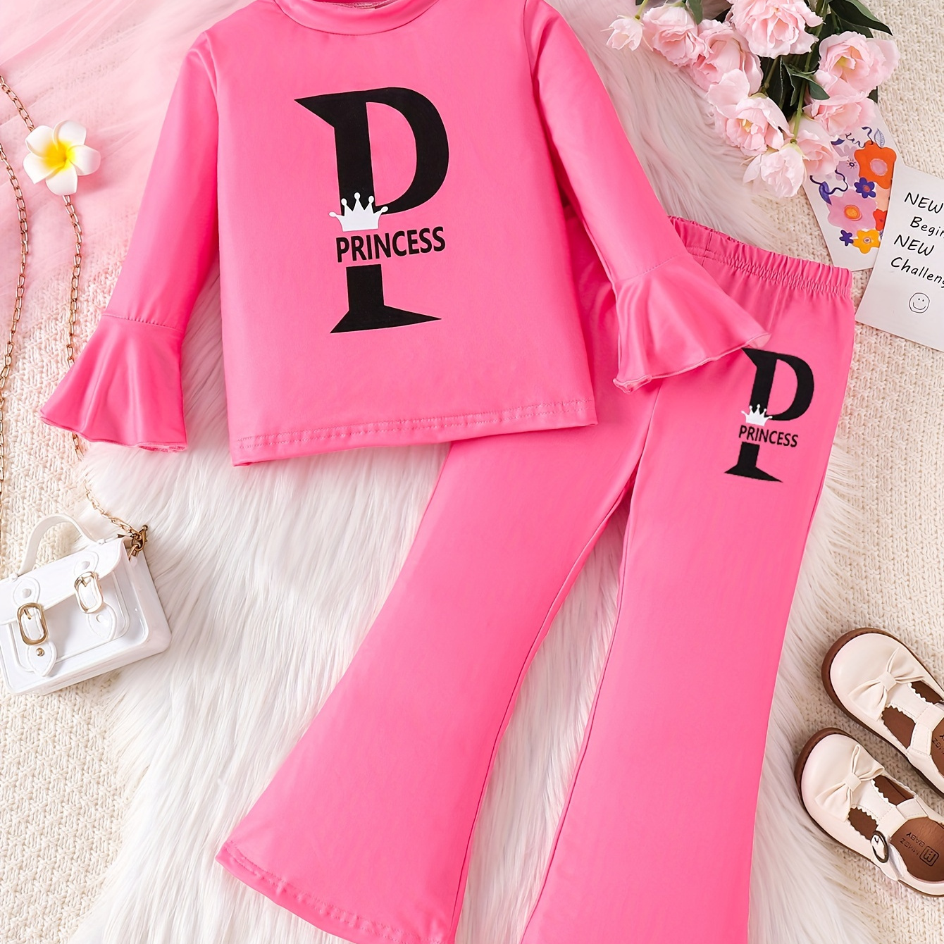

' Letter Long Tee & -bottom Pants Set - , Washable For Fall/, For