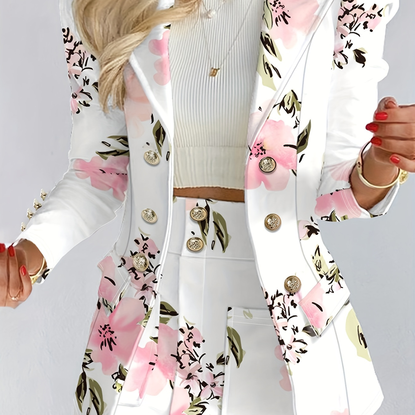 

Floral Print Two-piece Suit Set, Elegant Double Breasted Blazer & Bodycon Skirt Outfits, Women's Clothing