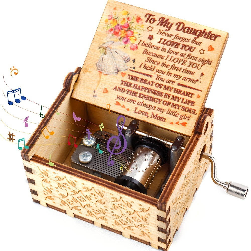 

1pc Musical Box Mom To Daughter Gifts, Wooden Laser Engraved Colorful Music Box Play You Are My Sunshine For Birthday/mother's Day/thanksgiving