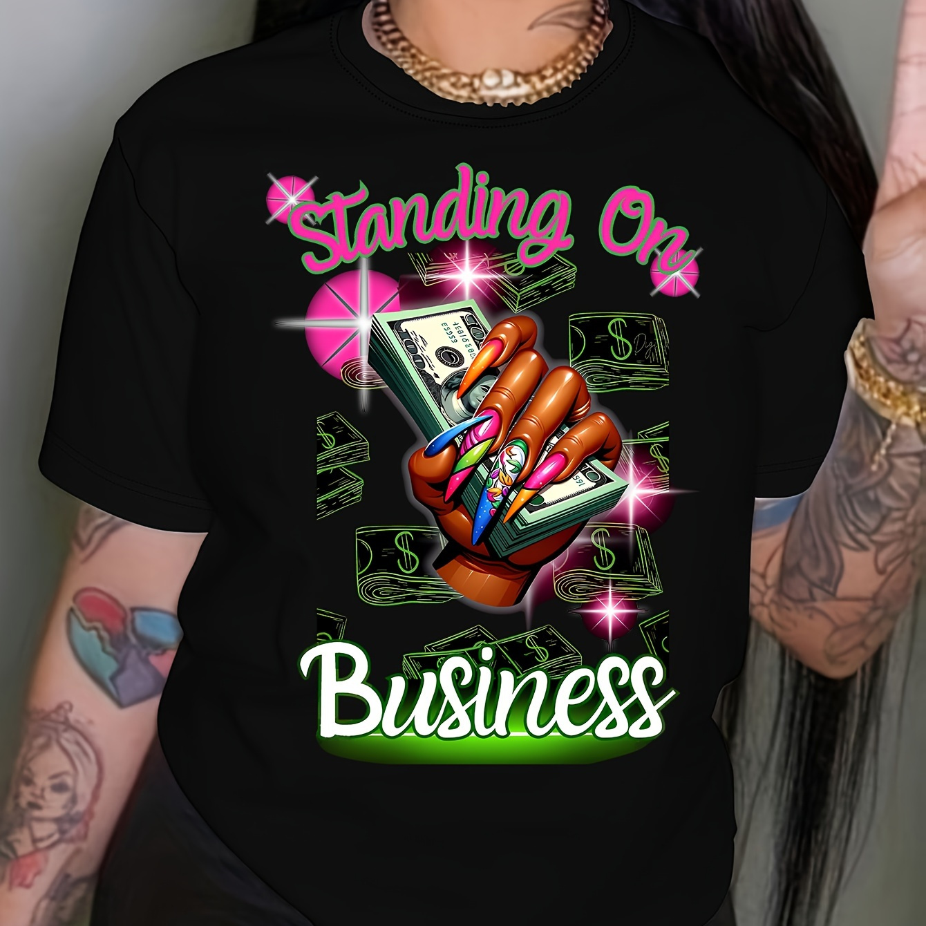 

Business Neck T-shirt, Short Sleeve Casual Top For Summer & Spring, Women's Clothing