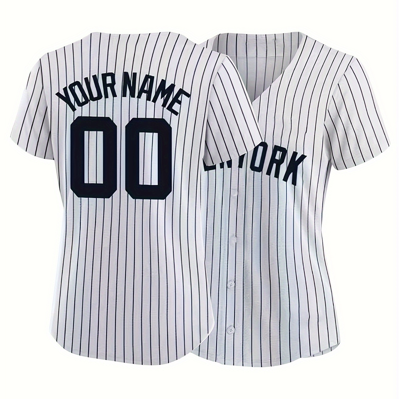 

Customizable Women's Baseball Jersey, Custom Name And Number, Embroidered Letters, Soft Fabric, Button Closure, V-neck Design, Athletic Style, Stripe Print