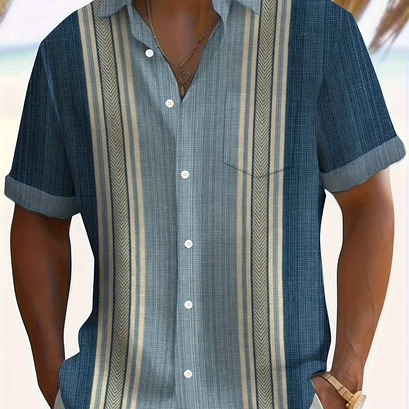 

Men's Plus Size Vintage Geometric Button Down Short Sleeve Shirt - Summer Casual Trendy Wear