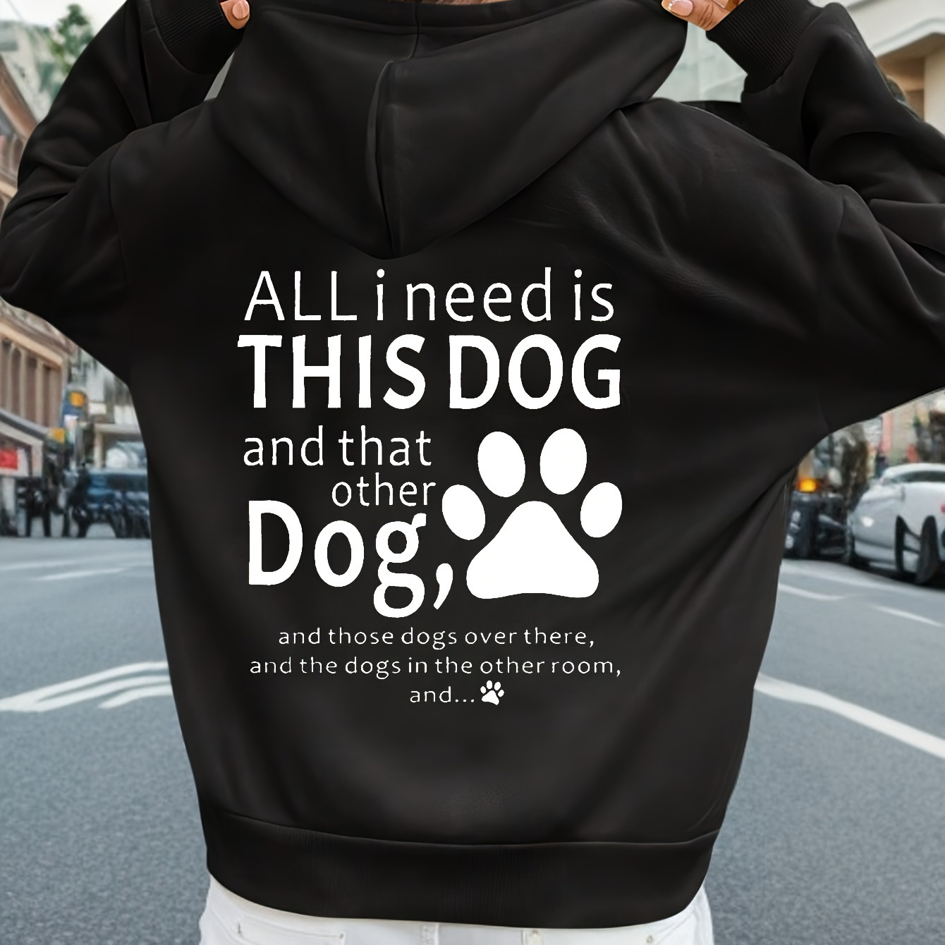 

Plus Size Casual Sweatshirt, Women's Plus Paw & Slogan Print Long Sleeve Drawstring Hooded Pullover Sweatshirt With Kangaroo Pockets, Casual Tops For Fall & Winter, Plus Size Women's Clothing