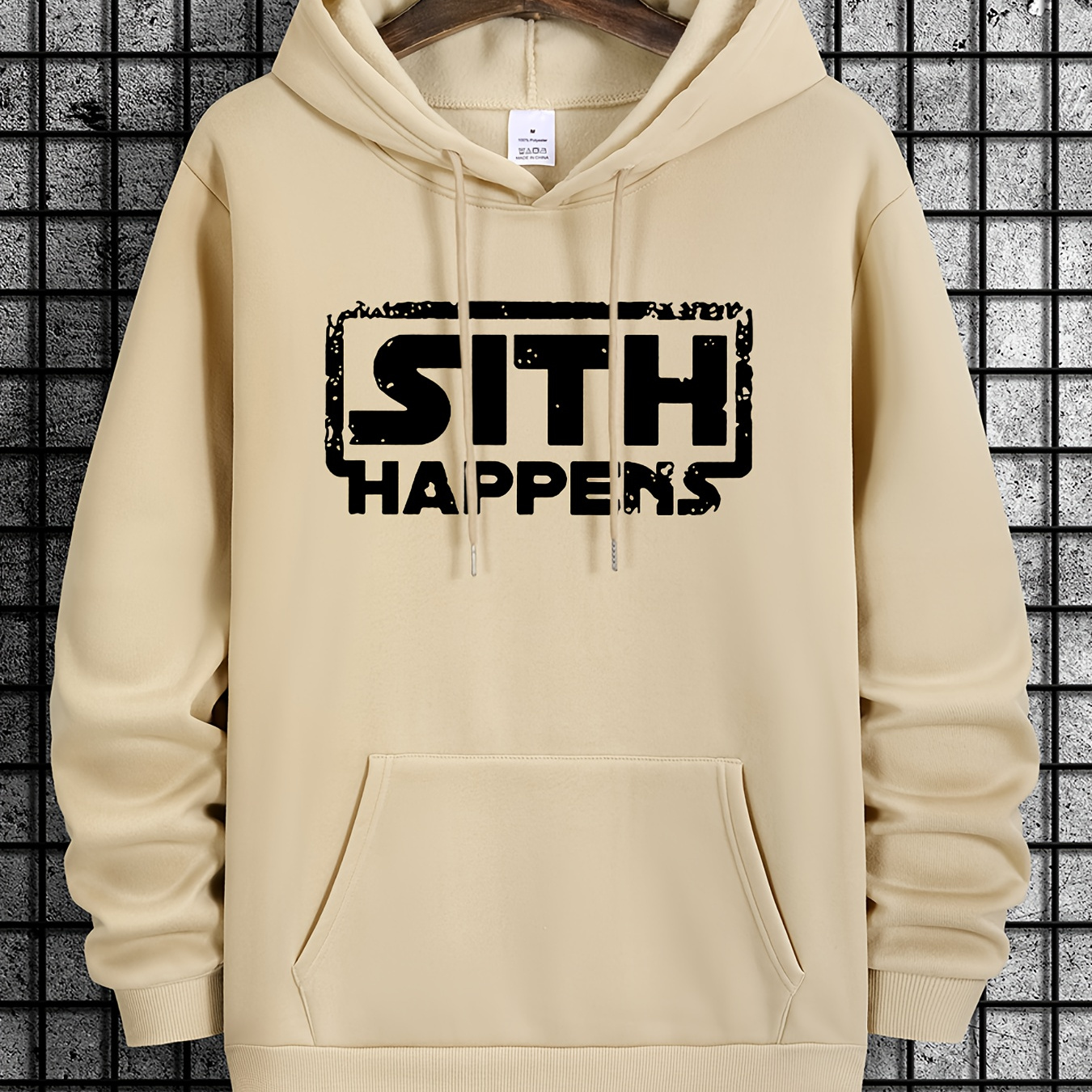 

Men's Sith Happens Print Casual Sweatshirt, Fashion Drawstring Hoodie, Autumn And Winter Tops, Comfortable And Versatile Long Sleeve Sweatshirt With Hood