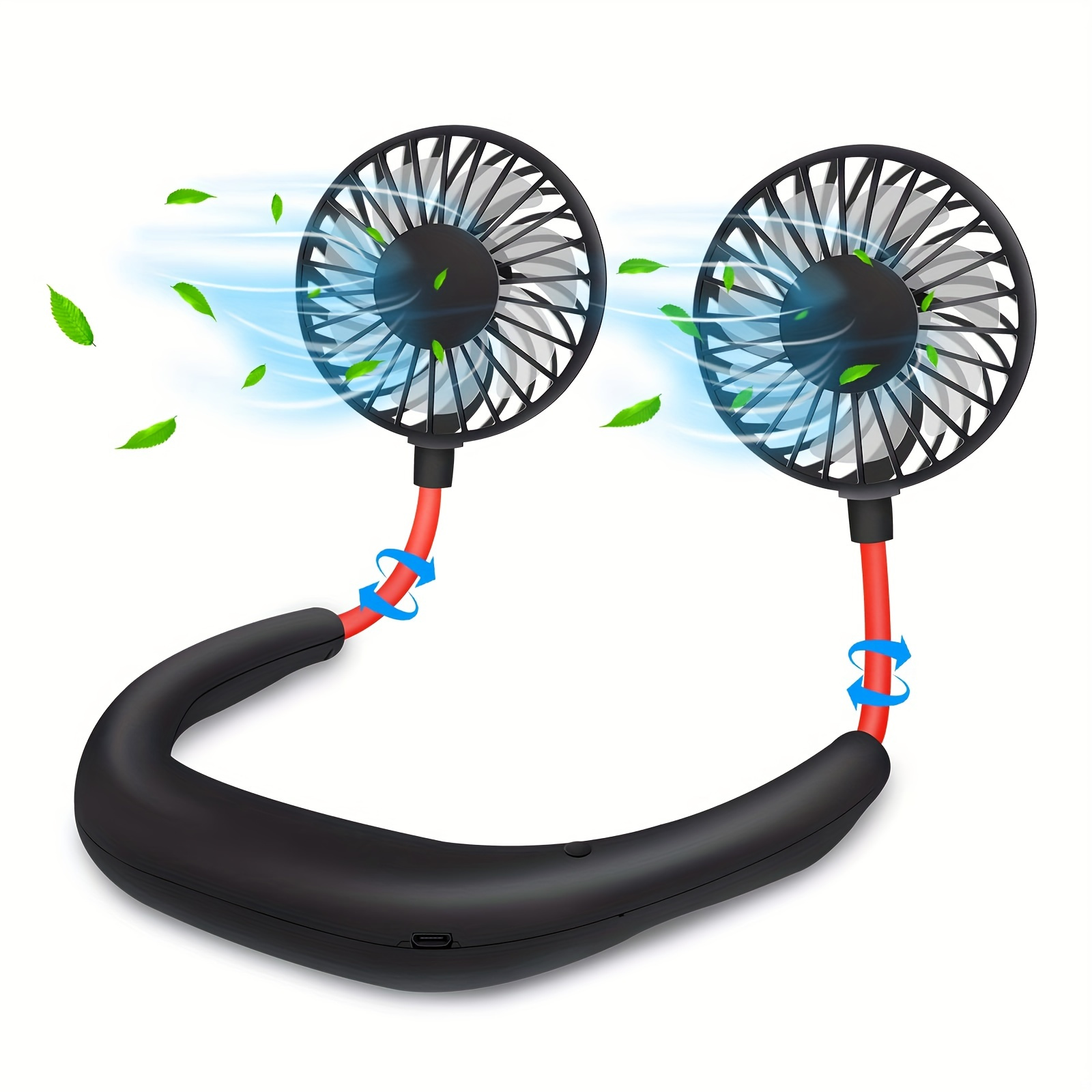

1pc Usb Rechargeable Portable Neck Fan - Hands-free Personal Wear Fan With 360° Adjustable 3-speed Settings For Travel, Office, Home, And Outdoor Use