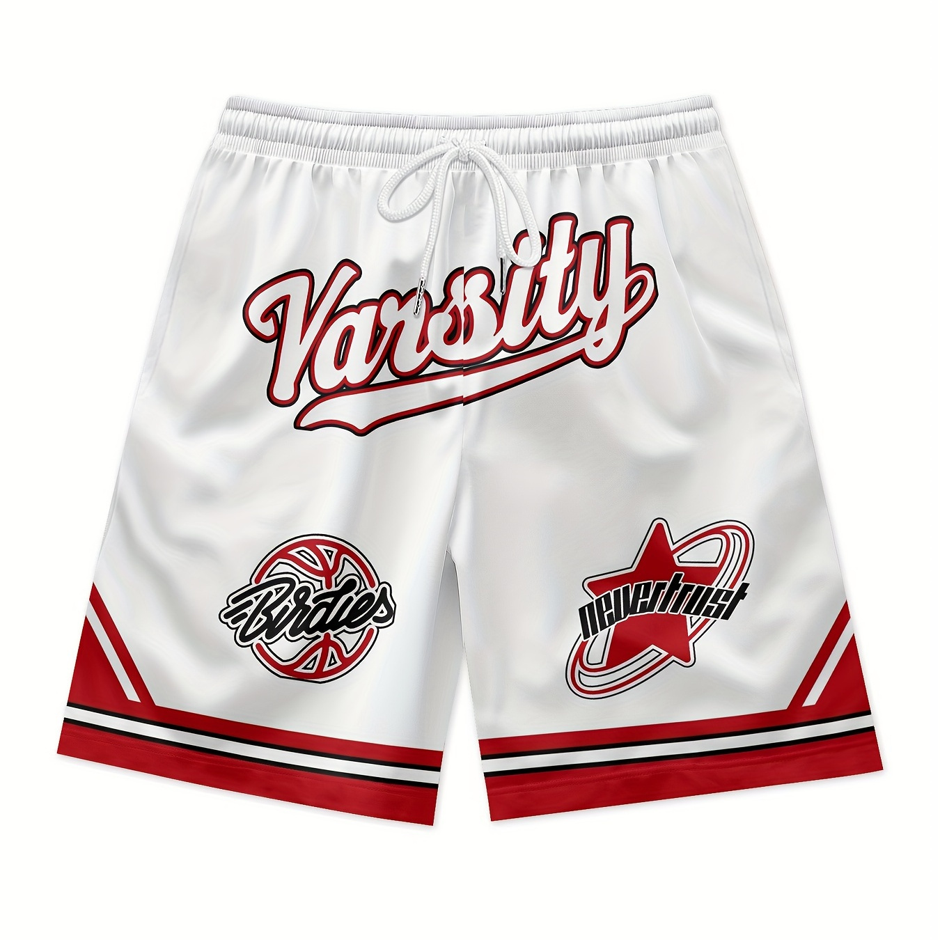 

Beach Shorts For Men, Summer Loose Casual Letter Basketball Print Quick Drying Drawstring Pocket Sports Shorts