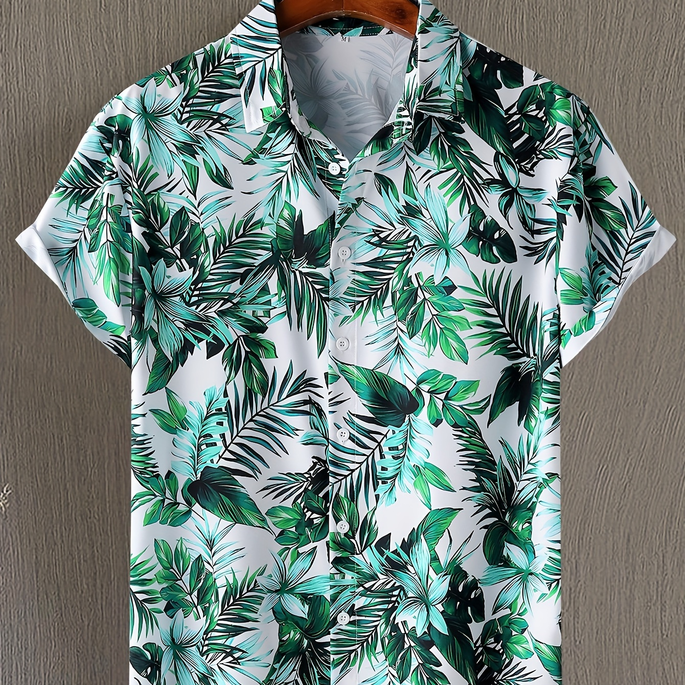 

Summer Tropical Plants Print Men's Short Sleeve Button Down Lapel Shirt For Summer Resort Holiday, Hawaiian Style