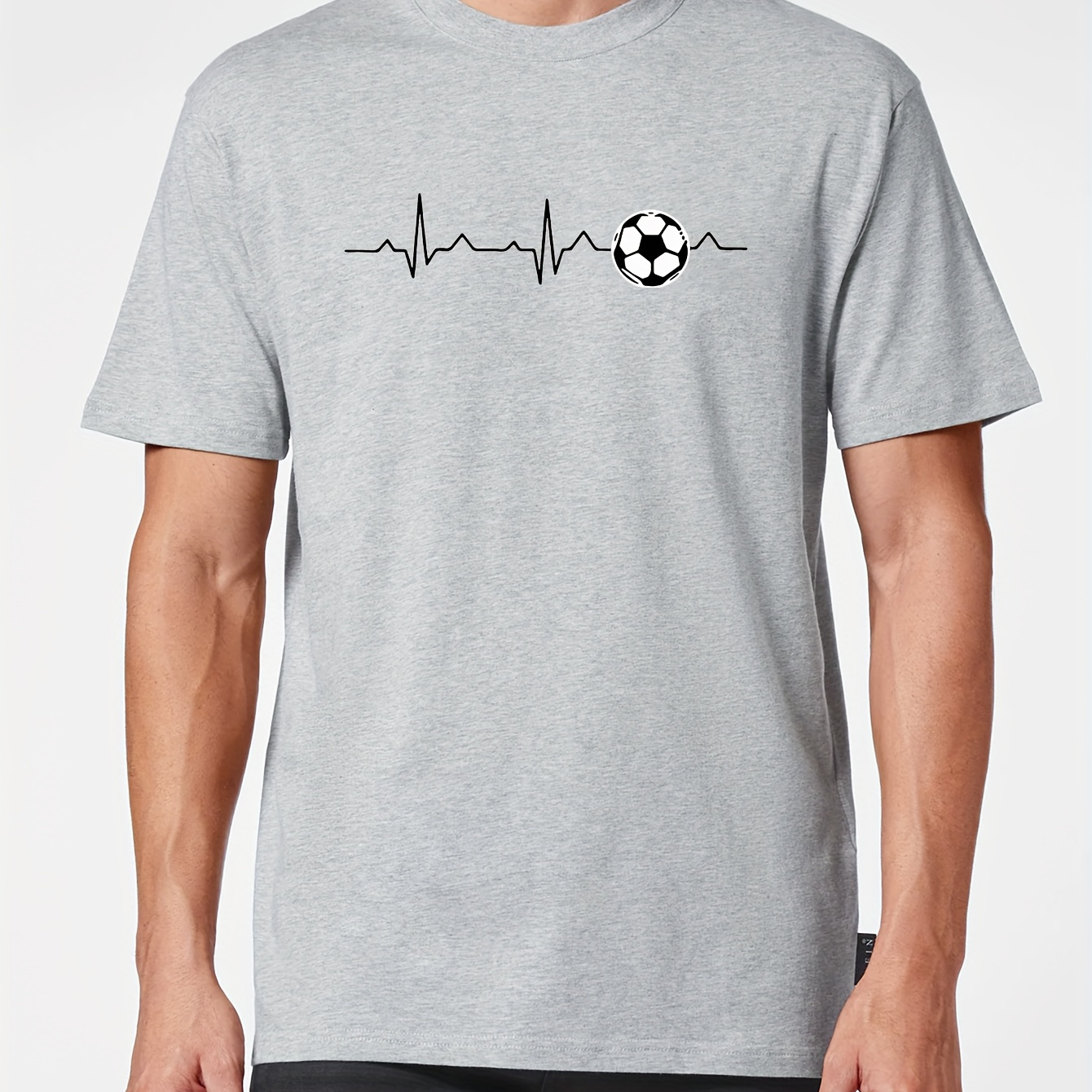 

Football Heart Wave Print Tee Shirt, Tees For Men, Casual Short Sleeve T-shirt For Summer