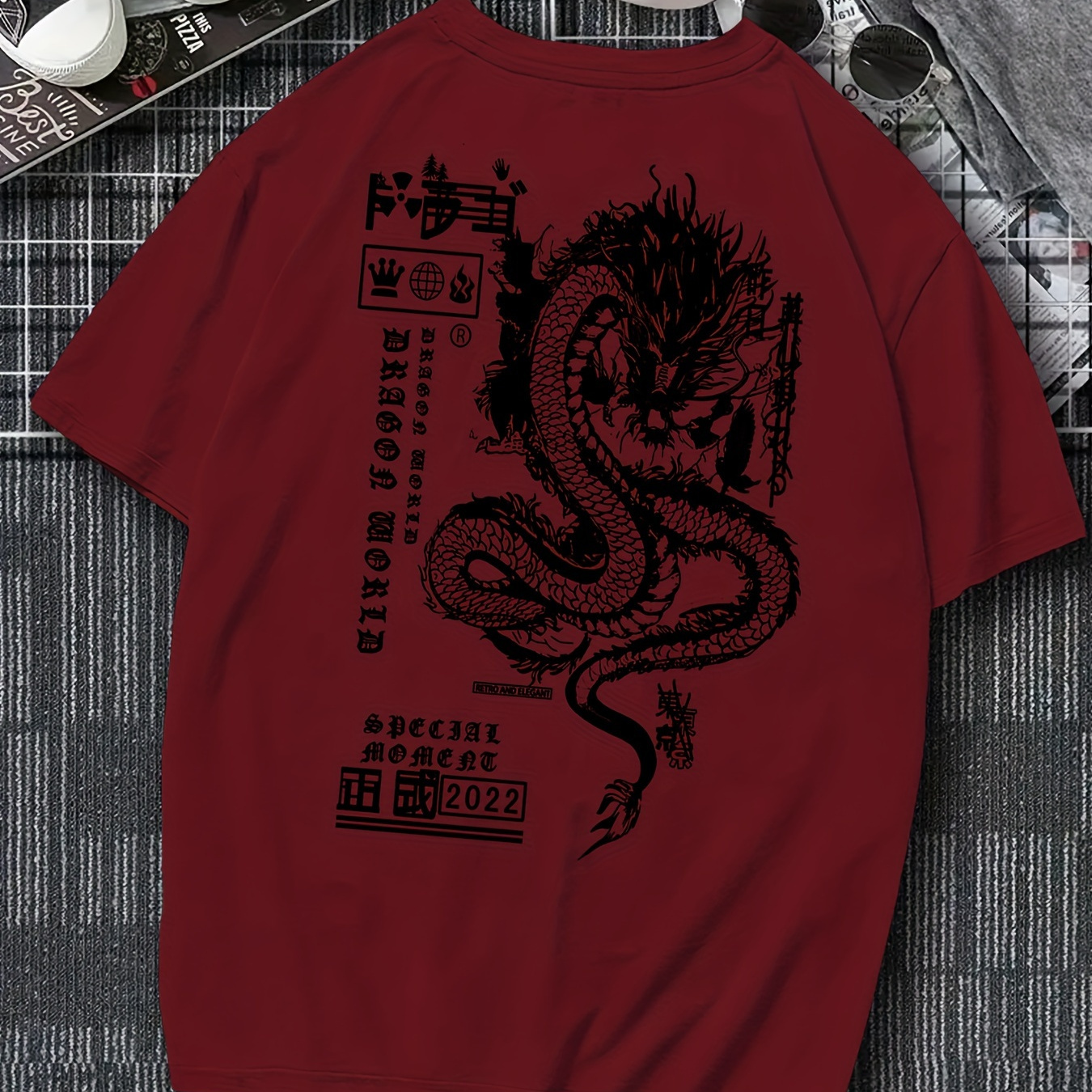 

Tokyo Dragon Print Tee Shirt, Tees For Men, Casual Short Sleeve T-shirt For Summer
