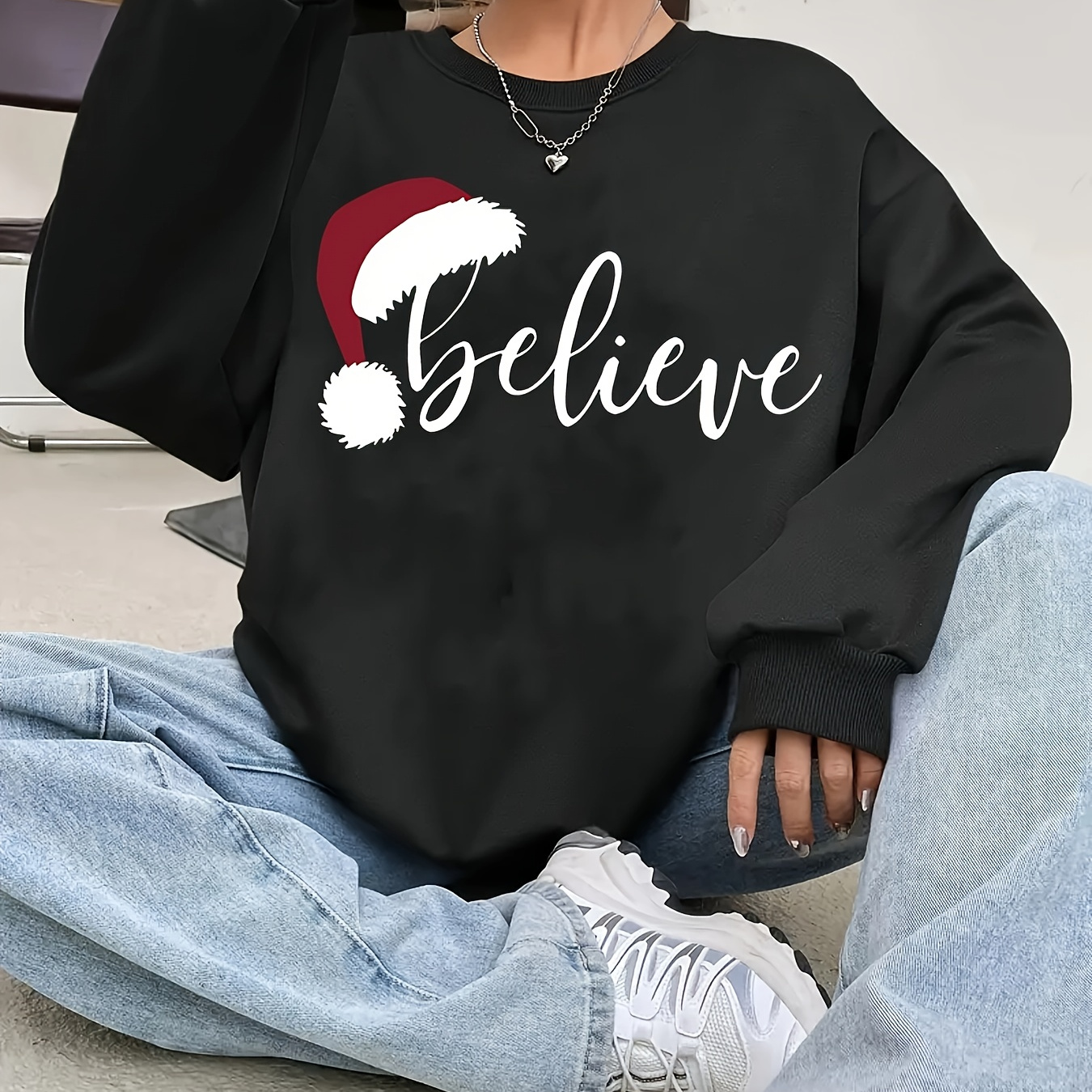 

Women's Casual Sweatshirt With And "" Print, Polyester Knit Fabric, Round Neck, Long Sleeve Pullover Hoodie For Fall/winter Season