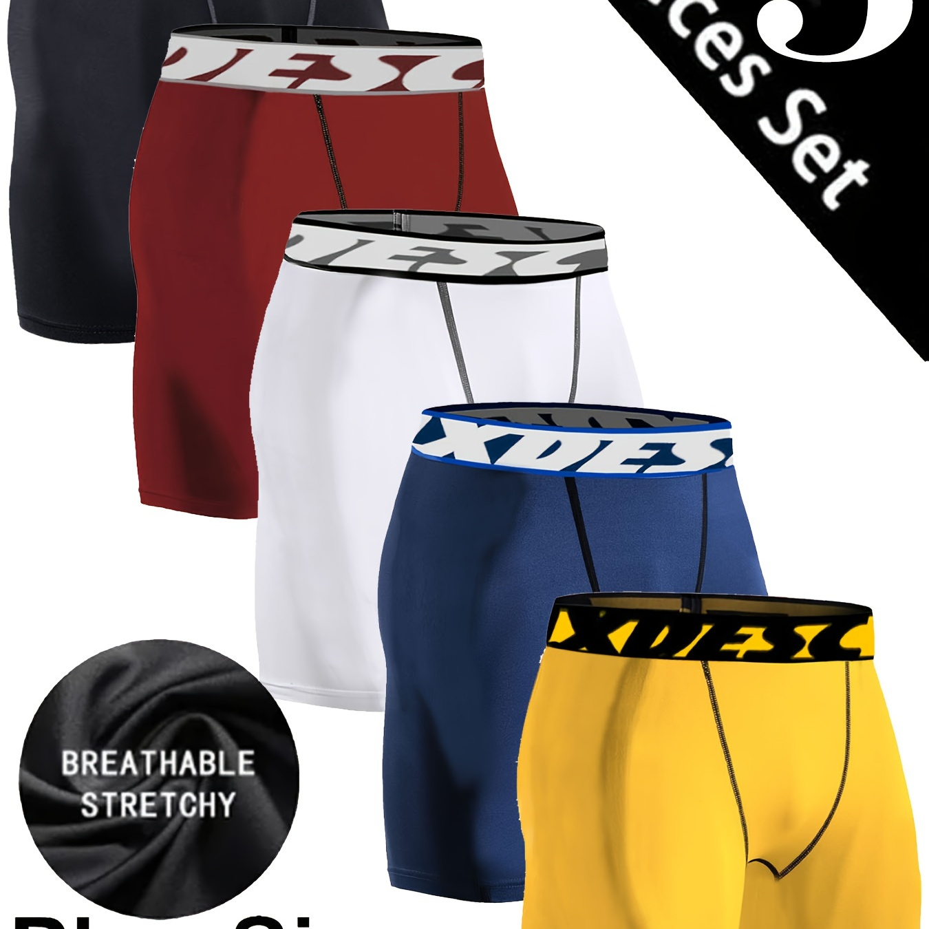 

Luxdesc 5pcs Men's Plus Size Fashion Belted Boxer Briefs - Breathable & Comfortable, Ideal For Running, Cycling, Gym & Boxing, Plus Size