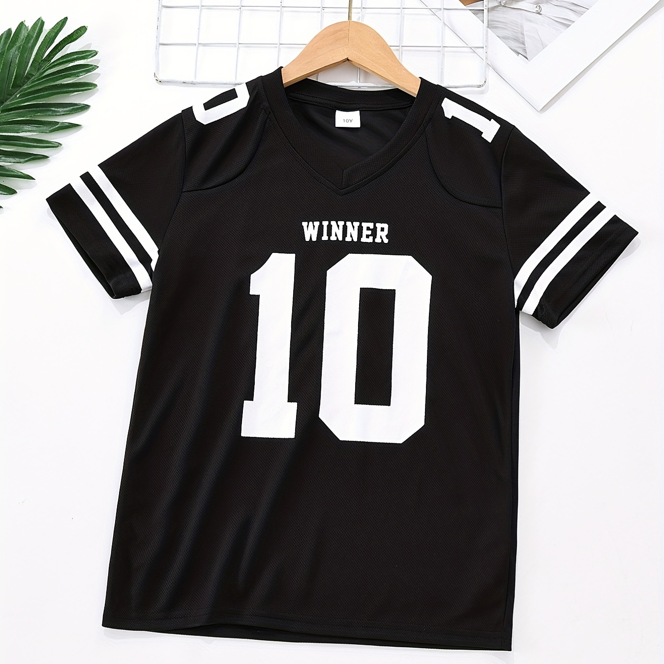 

Boy's T-shirt, Winner Number 10 Print Short Sleeve Top, Casual Sports Outfit, Kids Clothes For Summer