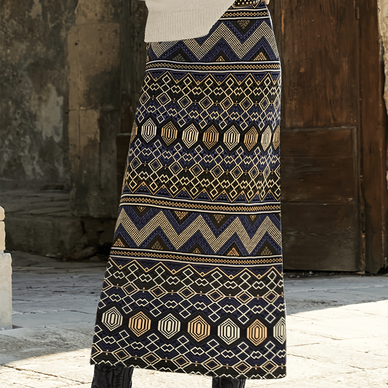 

Autumn And Winter Casual Geometric Print Straight Women's Thin Skirt