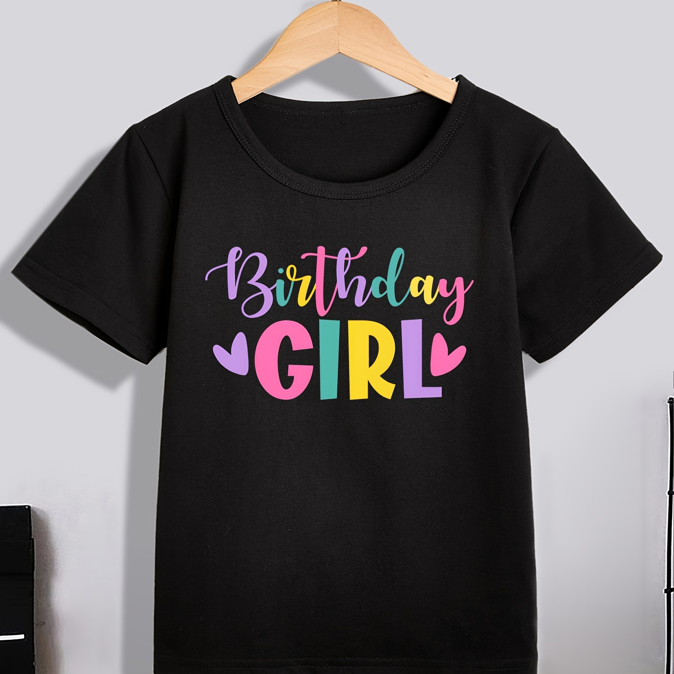 

Heart Graphic Birthday Girl Print Short Sleeve T-shirt For Girls Summer Clothes Birthday Gift