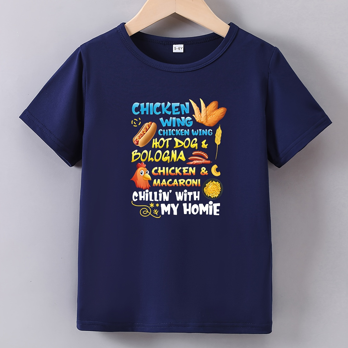 

Chicken Wing Print Boy's Casual Tees, Short Sleeve Crew Neck Comfy T-shirt Kids Summer Outdoor Sports Clothing