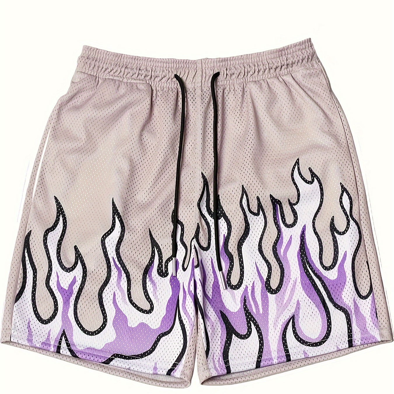 

Men's Stylish Loose Fire Pattern Short With Pockets, Casual Breathable Comfy Drawstring Short For City Walk Street Hanging Outdoor Activities