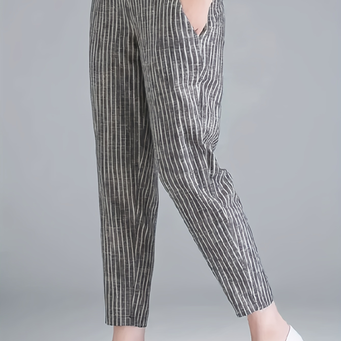 

Striped Print High Waist Harem Pants, Casual Slant Pockets Capri Pants, Women's Clothing