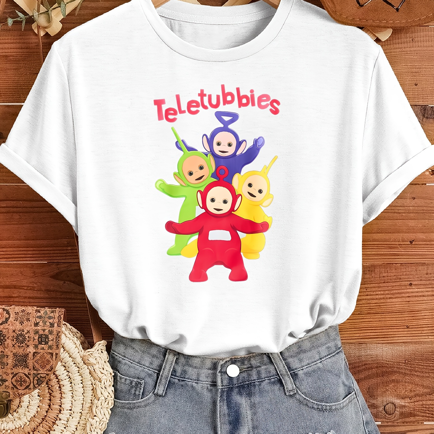

Print T-shirt, Short Sleeve Crew Neck Casual Top For Summer & Spring, Women's Clothing