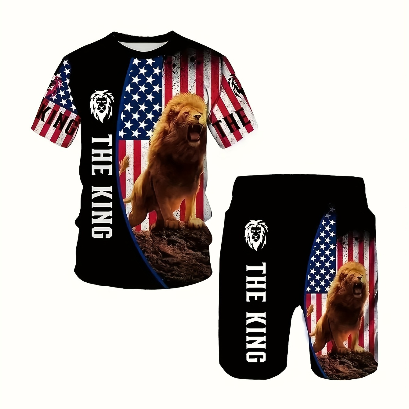 

Lion The King Mens 2 Piece Outfits, Comfy T-shirt And Casual Shorts Set For Summer, Men's Clothing