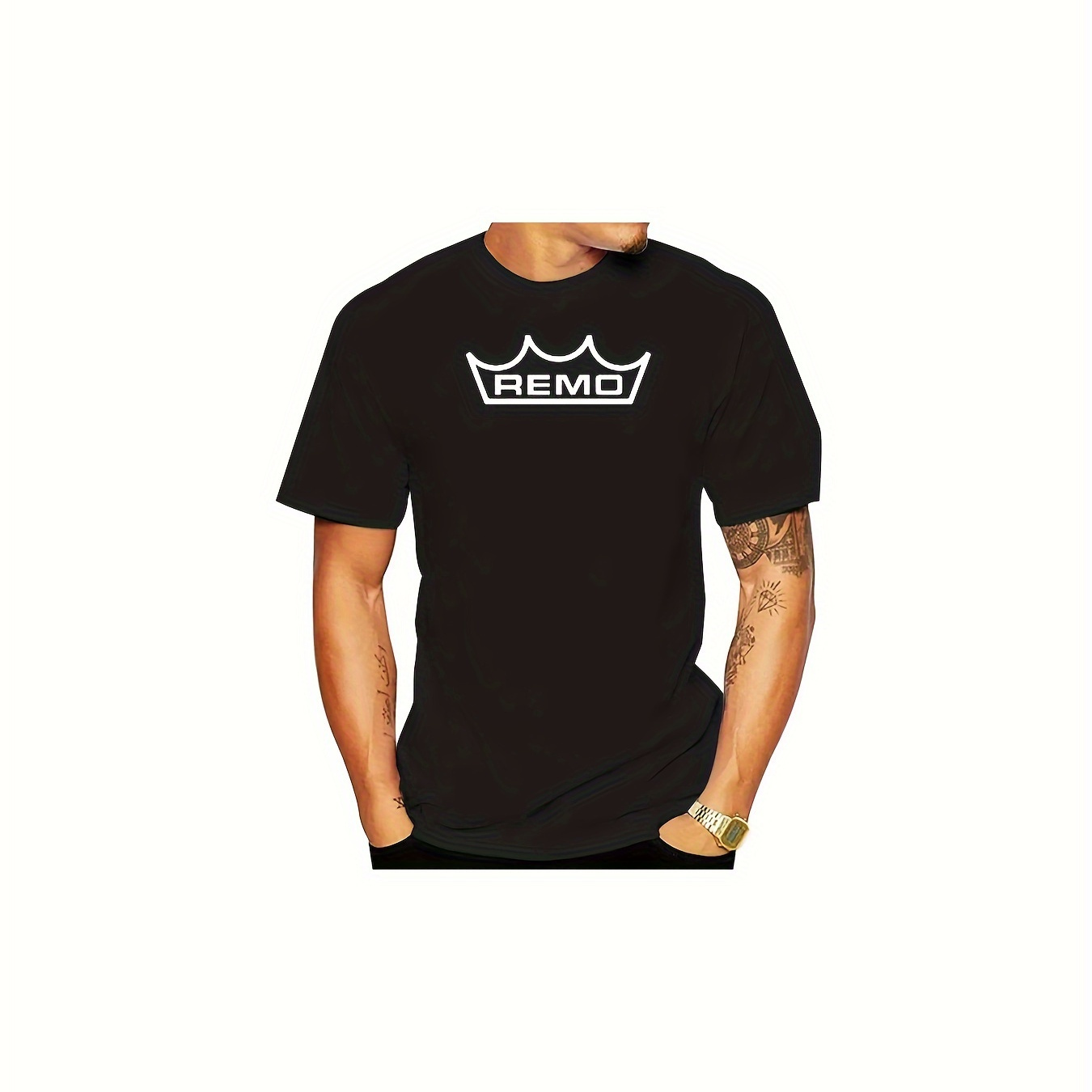 

Black T-shirt Men Gray Tee Heads Cymbals Graphic T Shirts 220g