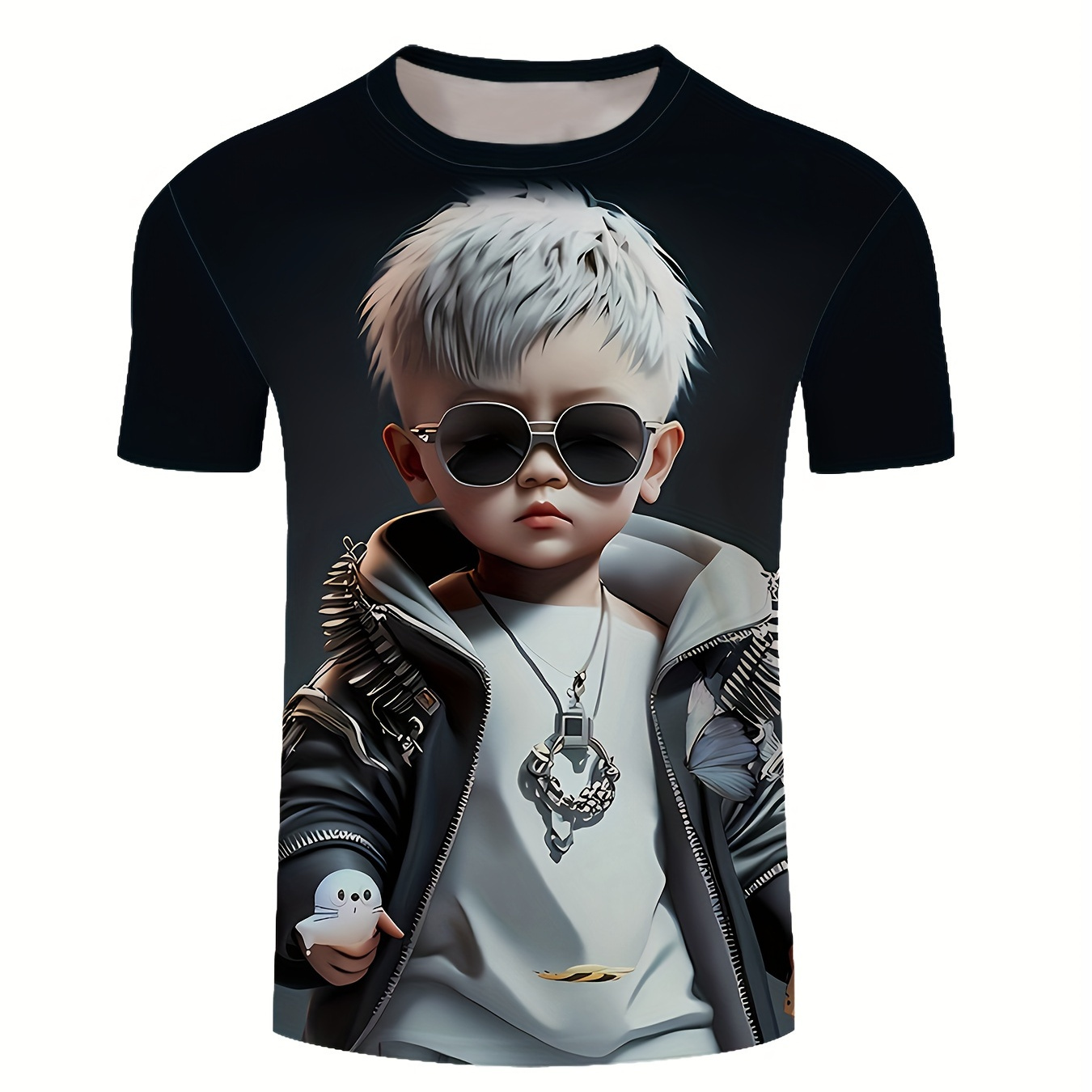 

Men's 3d Digital Cool Male Figure With Sunglasses Pattern Crew Neck And Short Sleeve T-shirt, Novel And Chic Tops For Summer Outdoors And Sports Wear