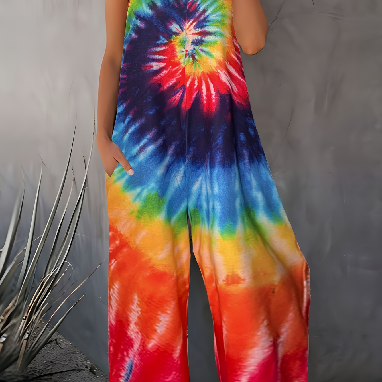 

Tie Dye Cami Jumpsuit, Casual Sleeveless Jumpsuit With Pocket For Spring & Summer, Women's Clothing