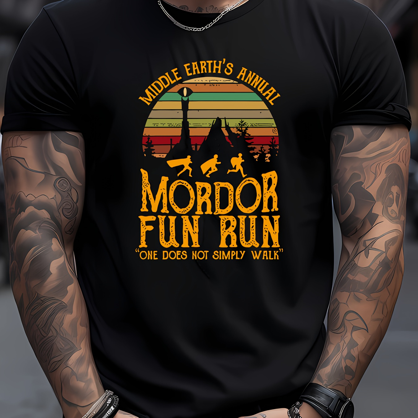 

Fun Run Letter Print Tee Shirt, Tees For Men, Casual Short Sleeve T-shirt For Summer