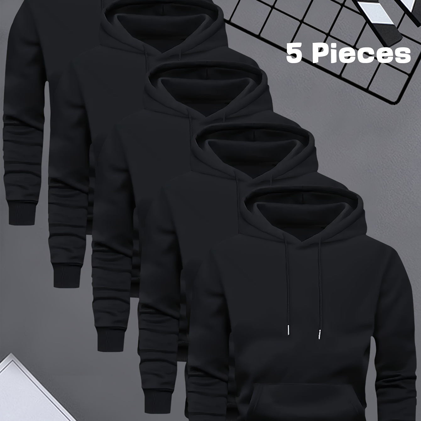 

5pcs Hoodie Men' Version Velvet Men's Casual Versatile Fashionable Hoodie Five-piece Set