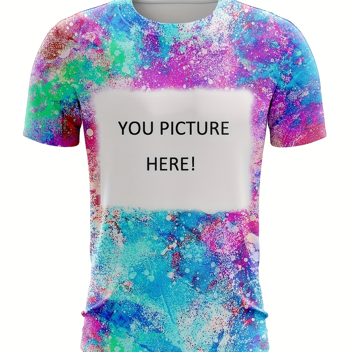 

Plus Size Men's Customized T-shirt With Pattern And Your Picture, Summer Casual Breathable And Comfortable Top