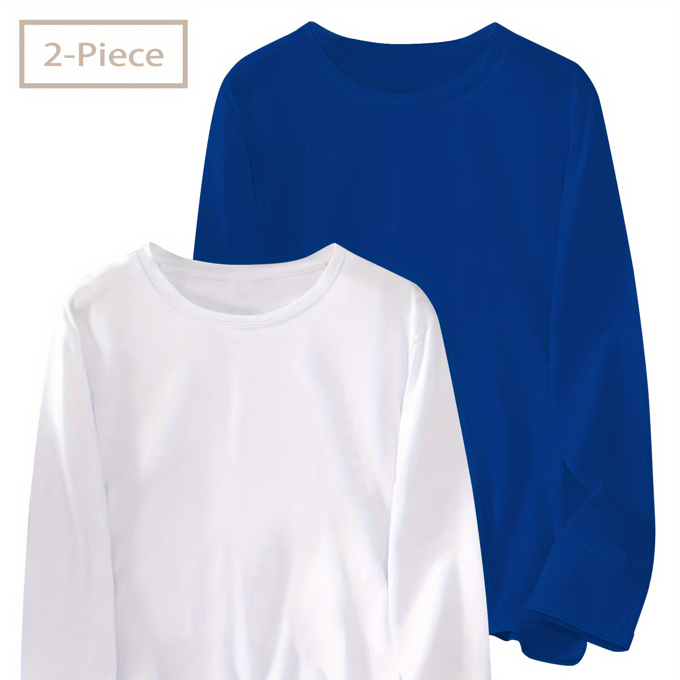 

Ensemble de 2 t-shirts à manches longues pour femmes, décontractés, en polyester tricoté, de couleur unie, à col rond, coupe régulière, pour /hiver.