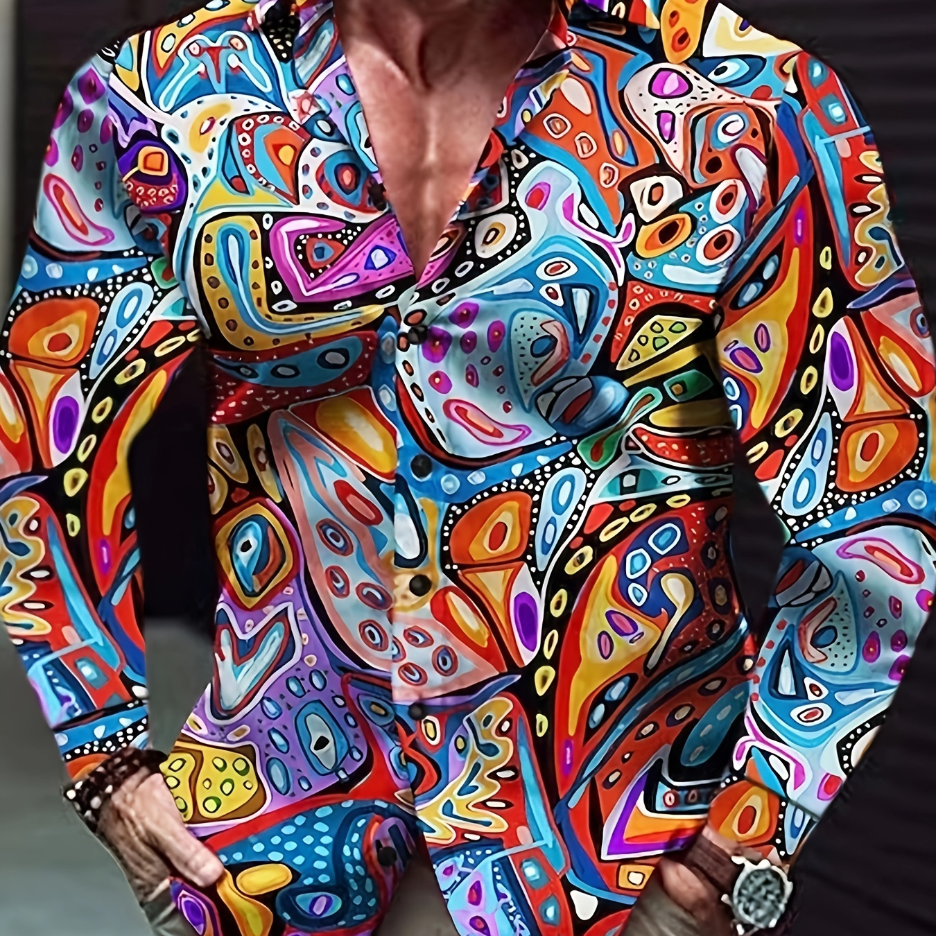 

Novelty Pattern Men's Stylish Long Sleeve Button Up Shirt, Spring Fall, Festival Carnival Holiday