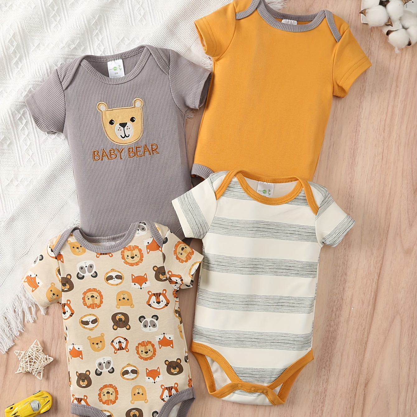 

4pcs Infant's Short Sleeve Onesie Bear Cotton For Summer