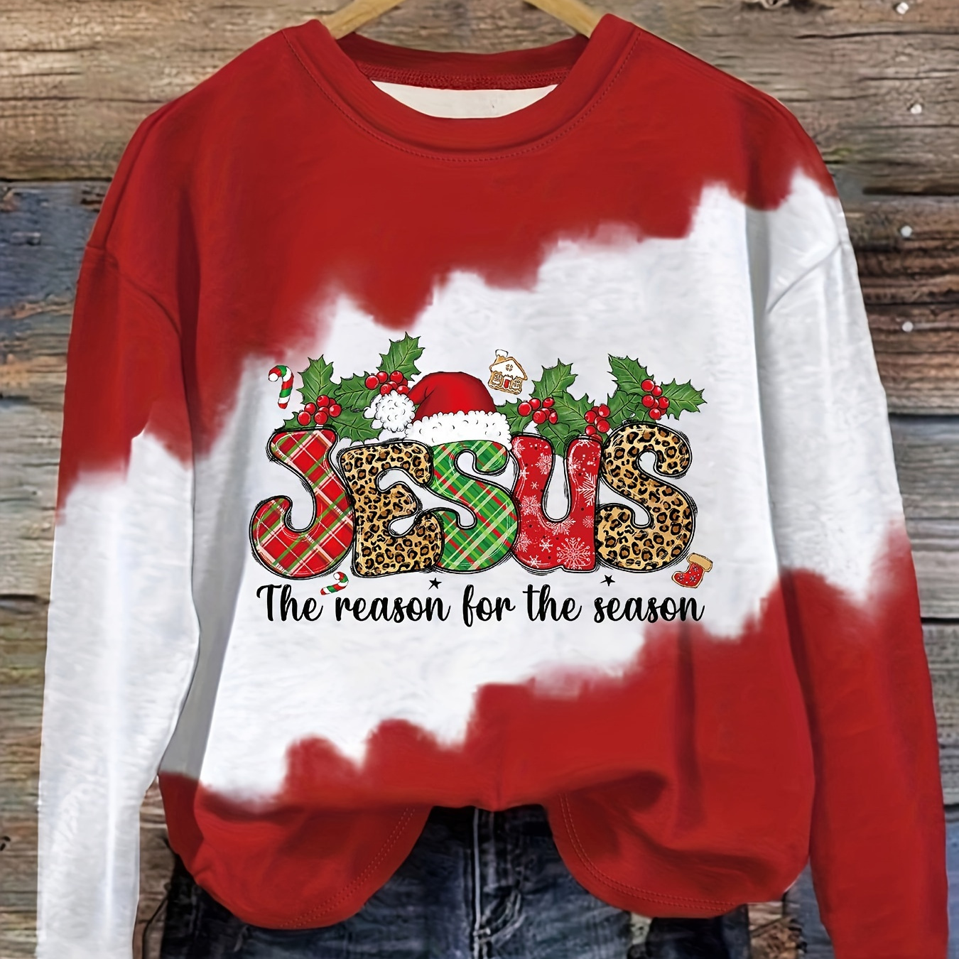 

Christmas Letter Print T-shirt, Casual Long Sleeve Crew Neck Top, Women's Clothing