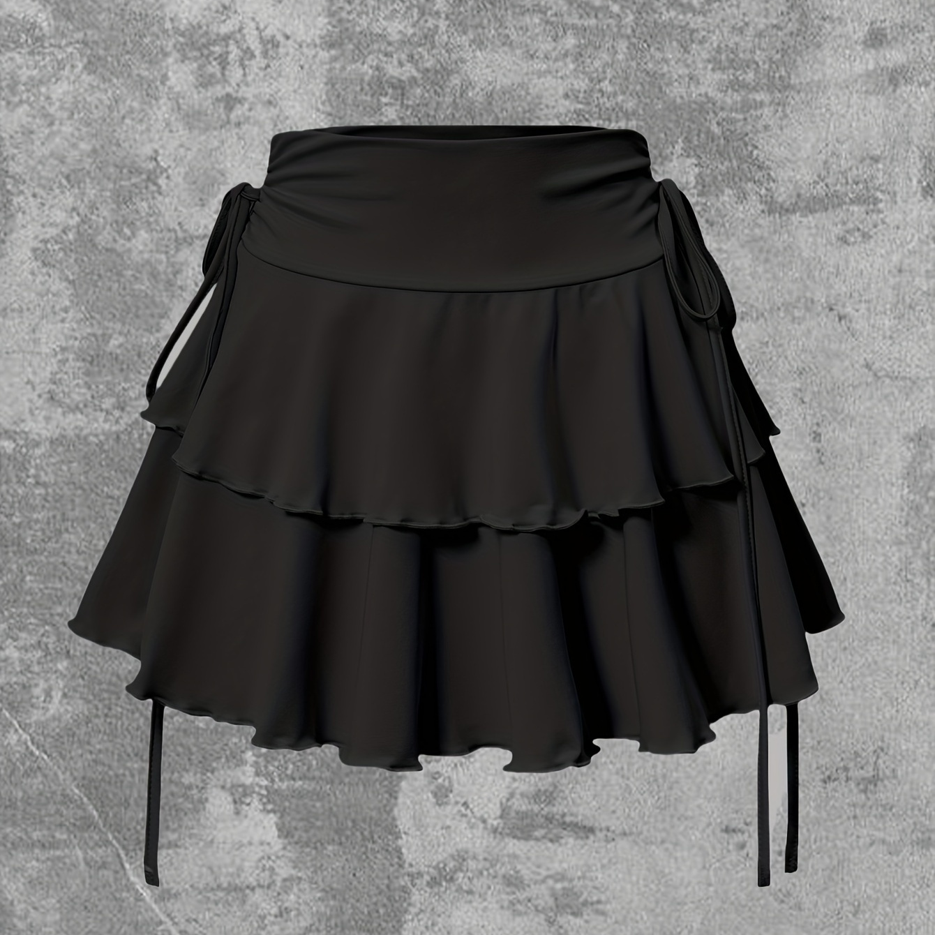 

Elegant Women's High-waisted Mini Skirt With Drawstring Detail - Black, , Polyester , Spring/summer/fall