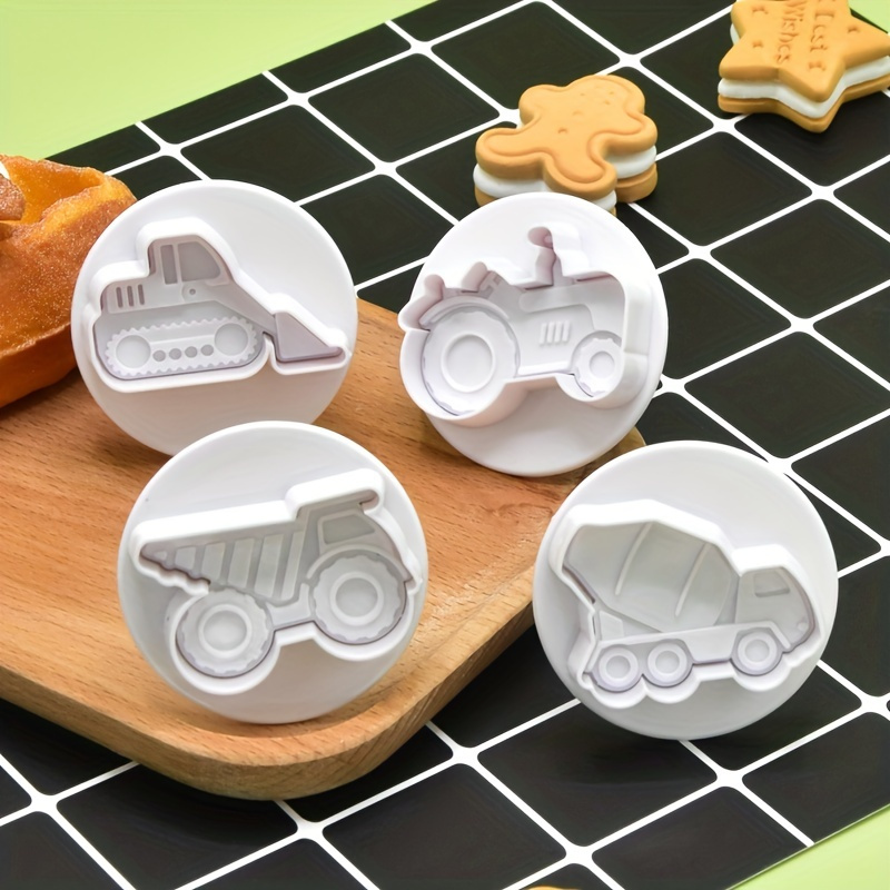 

4pcs Construction Series Transport Vehicle Embossed Flower Mold For Cake, Biscuit, Chocolate, And Diy Baking