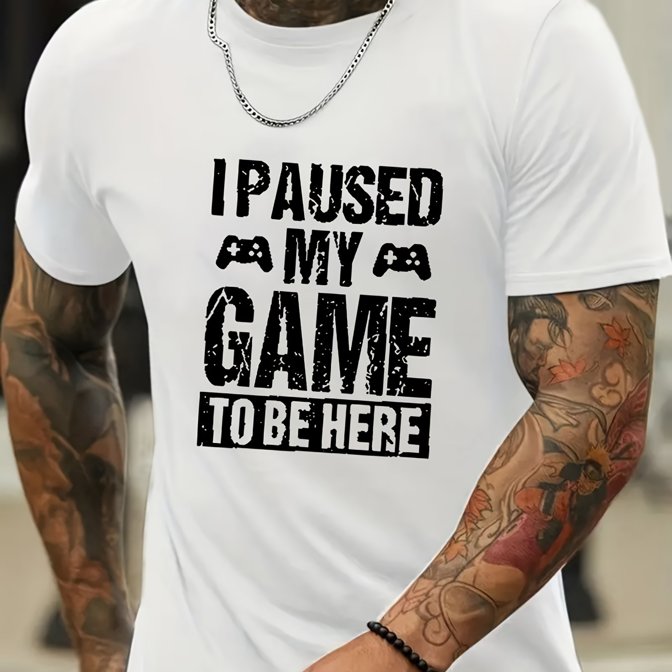 

I Pasued My Game To Be Here And Anime Gamepad Graphic Print, Men's Novel Graphic Design T-shirt, Casual Comfy Tees For Summer, Men's Clothing Tops For Daily Activities