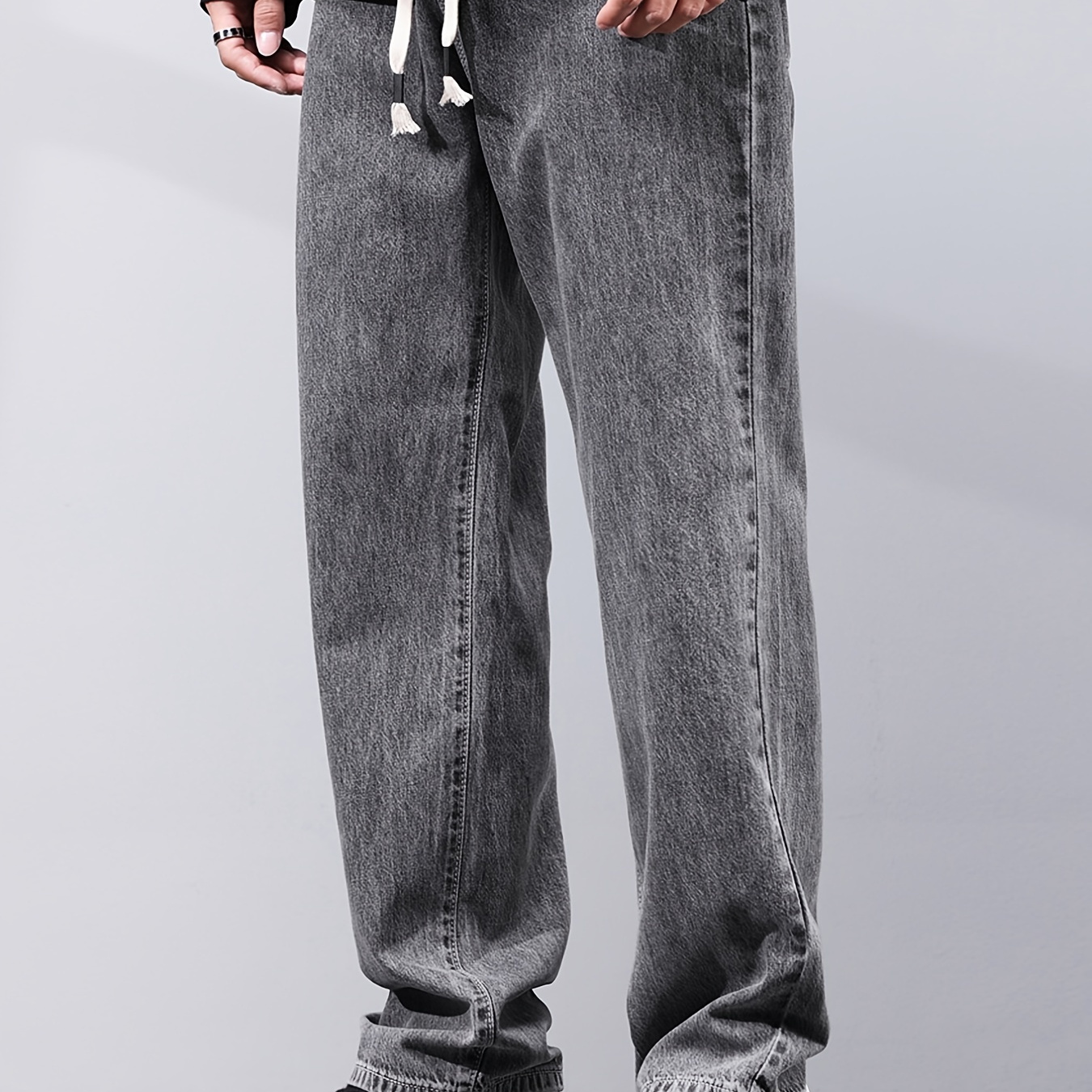  YCZDG Pantalones vaqueros de ajuste holgado para hombre, pantalones  anchos de color azul claro, pantalones anchos con cordón (color A, tamaño:  32) : Ropa, Zapatos y Joyería