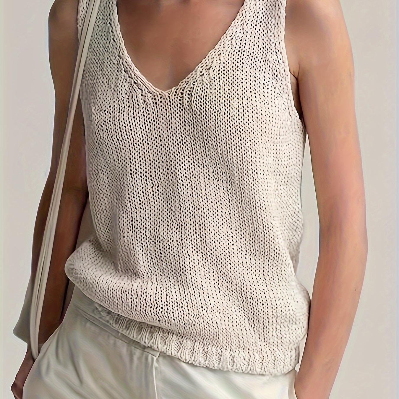 

V Neck Knitted Vest, Versatile Sleeveless Solid Color Tank Top For Spring & Summer, Women's Clothing