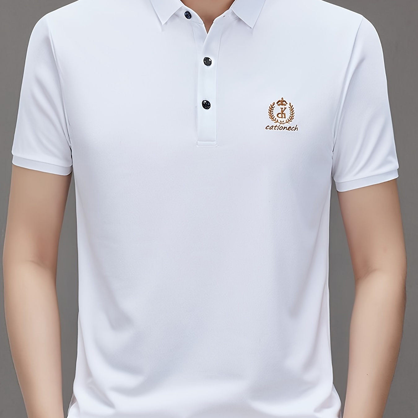 

Men's K Embroidery Print Golf Shirt, Casual Lapel Half Button Short Sleeve Shirt For Outdoor