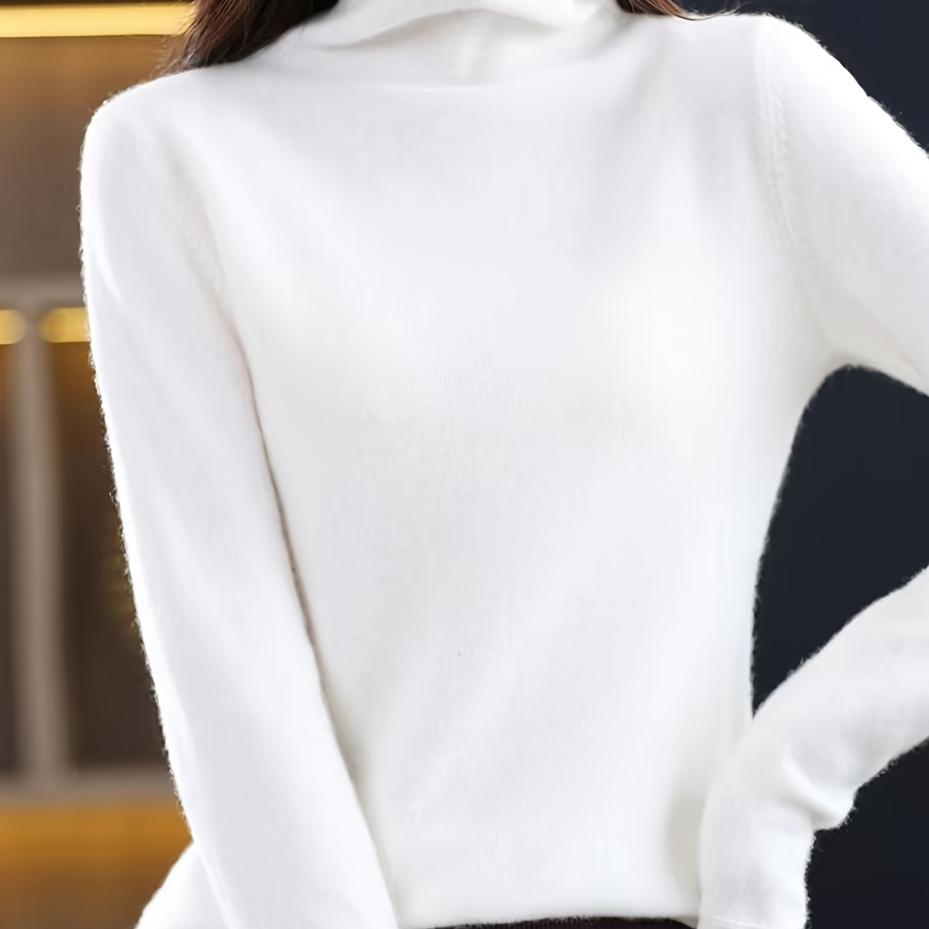 

Turtle Neck Solid Color Sweater, Elegant Long Sleeve Sweater For Fall & Winter, Women's Clothing