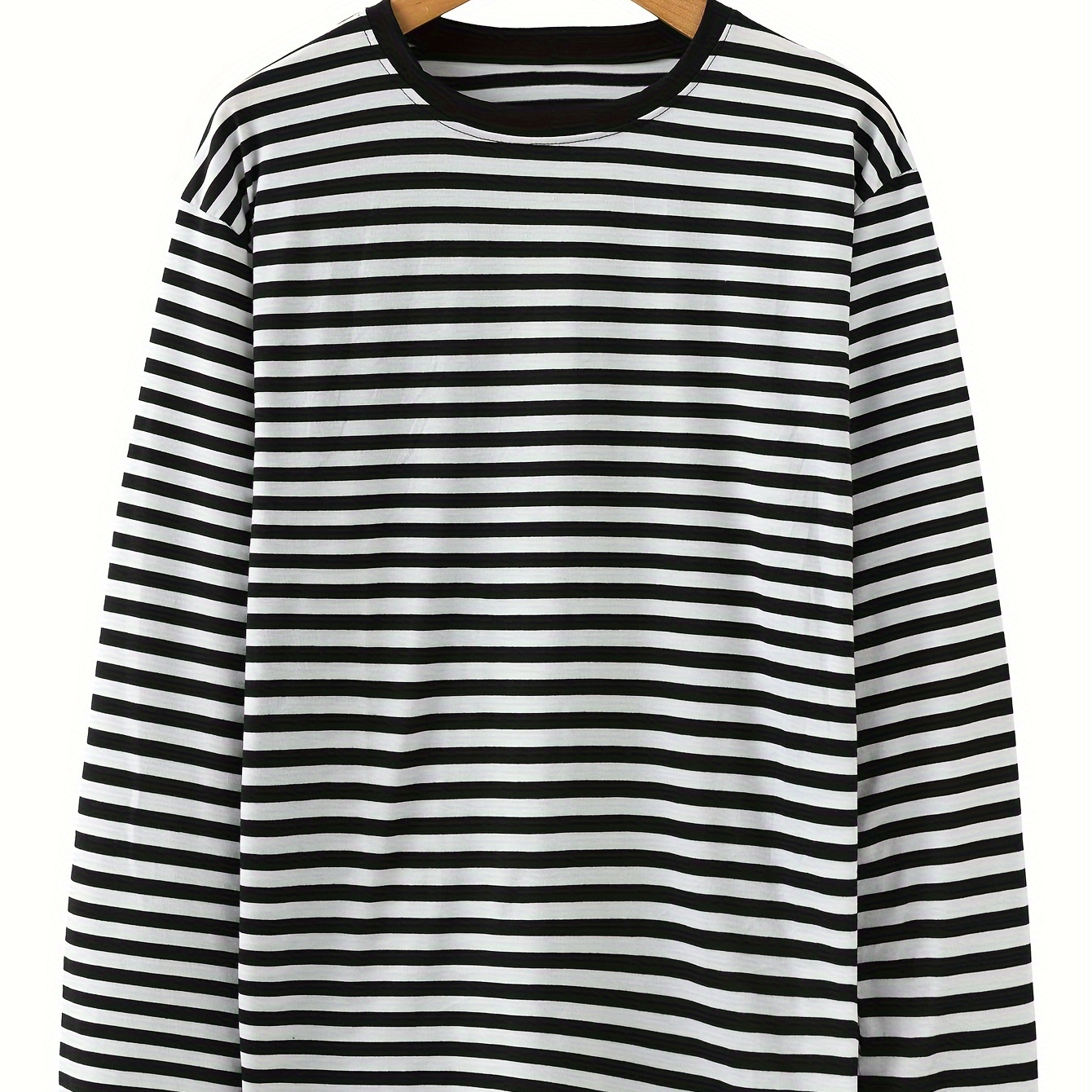 

Casual Striped Men's All-match Long Sleeve Crew Neck T-shirt For Spring Fall