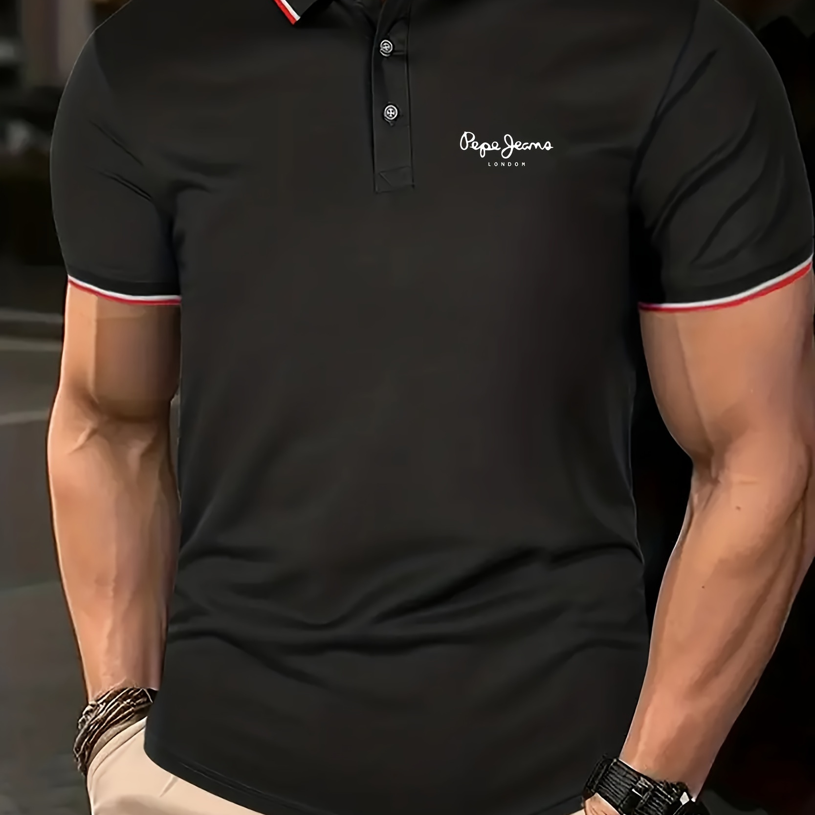 

Polo décontracté imprimé pour homme, 100 % polyester tricoté avec une légère élasticité, polo d'été à col à revers, boutonné, coupe regular fit