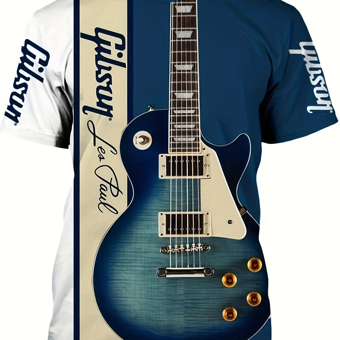 

Men's Guitar Graphic Print T-shirt For Summer, Men's Clothing Outdoor