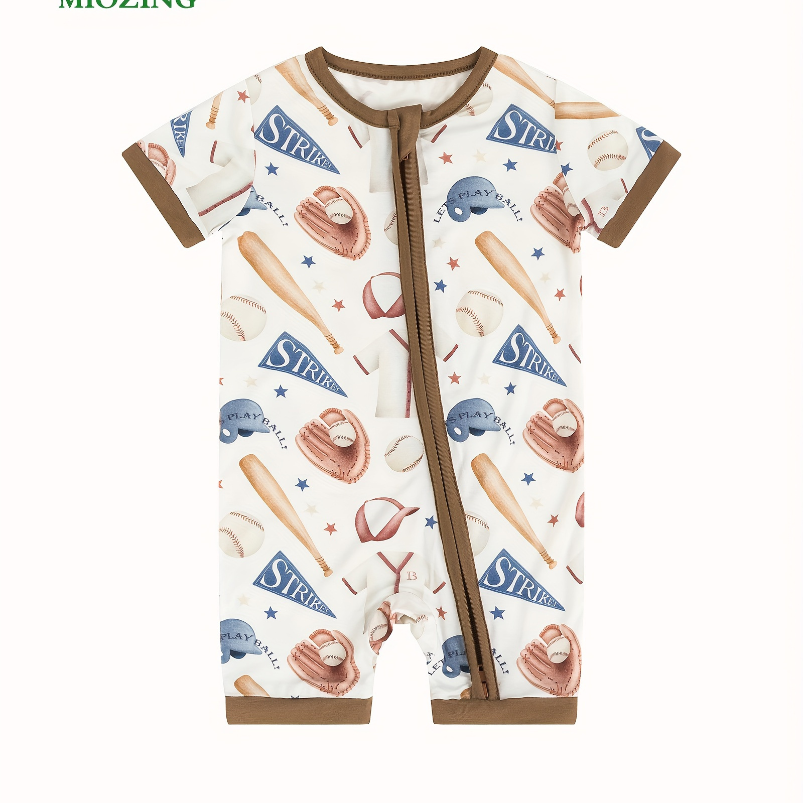 

Miozing Bamboo Fiber Bodysuit For Baby, Baseball Themed Pattern Short Sleeve Onesie, Infant & Toddler Girl's Romper