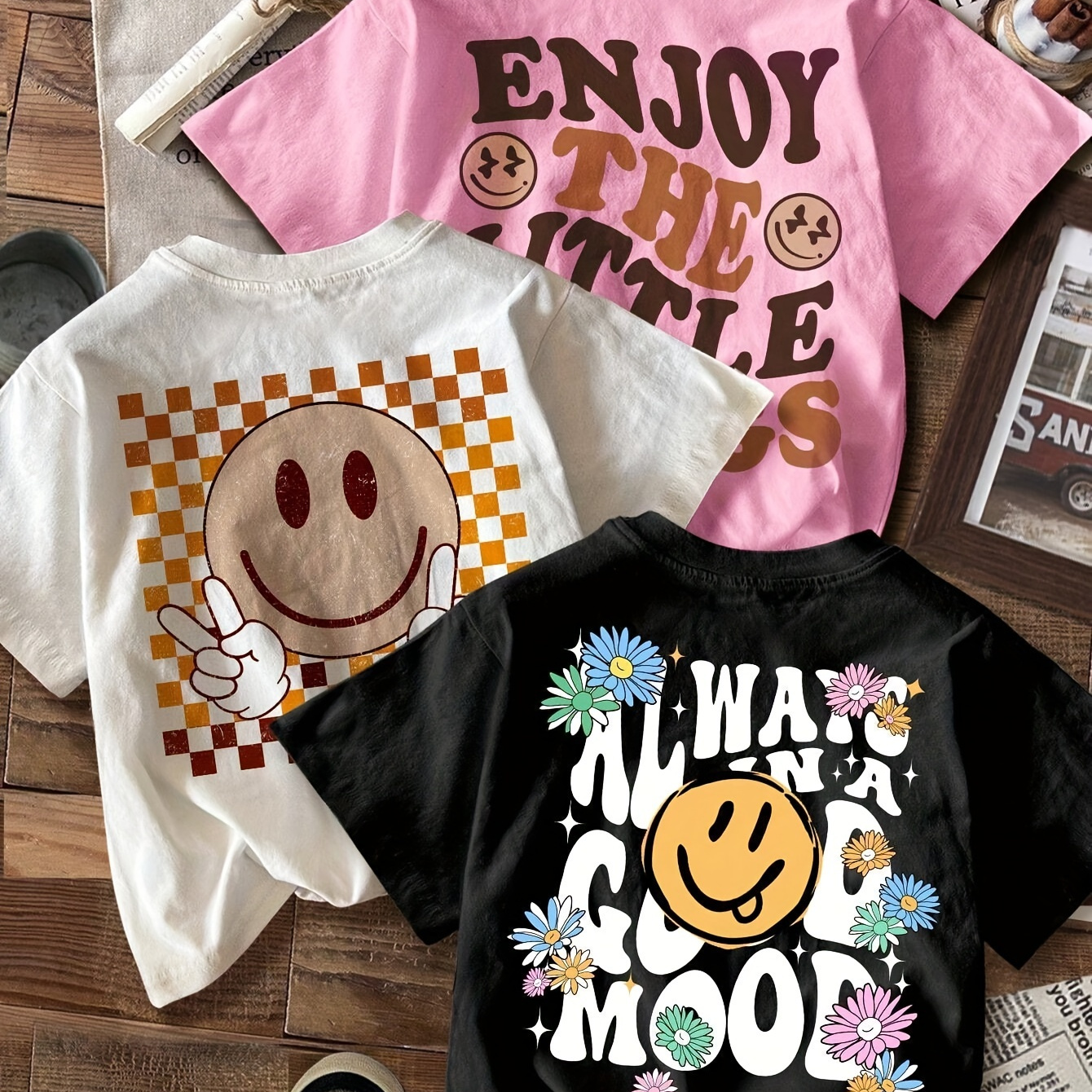 

3 Packs Graphic Neck T-shirt, Casual Short Sleeve Top For , Women's Clothing