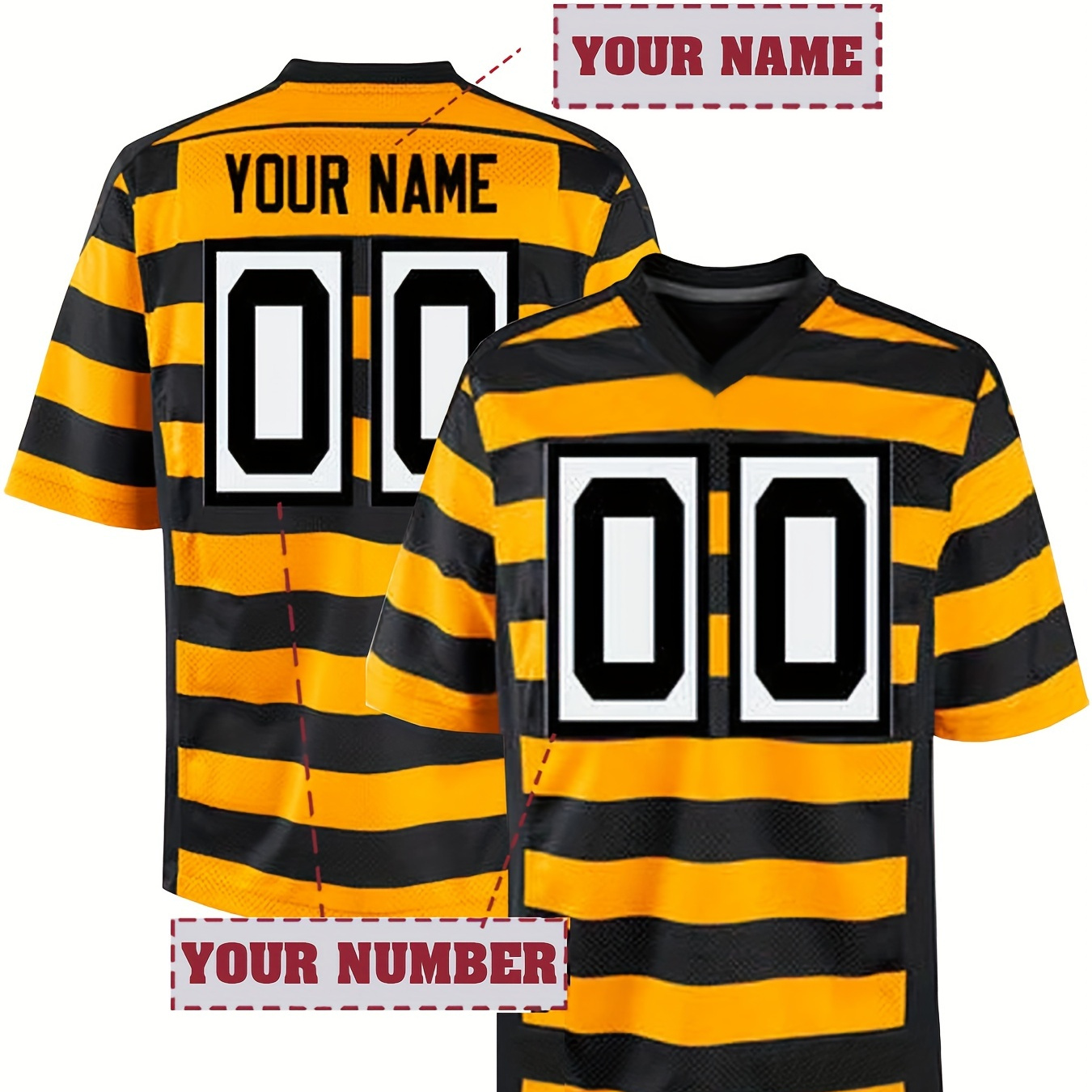 

Custom Men's Football Jersey - Personalized Name & Number, Breathable V-neck, Short Sleeve Rugby Shirt For Team Training & Casual Wear