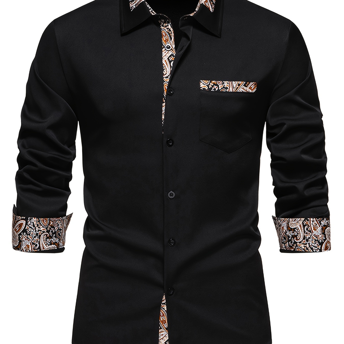 

Men's Casual Paisley Print Long Sleeve Shirt With Button Down And Pocket Detail